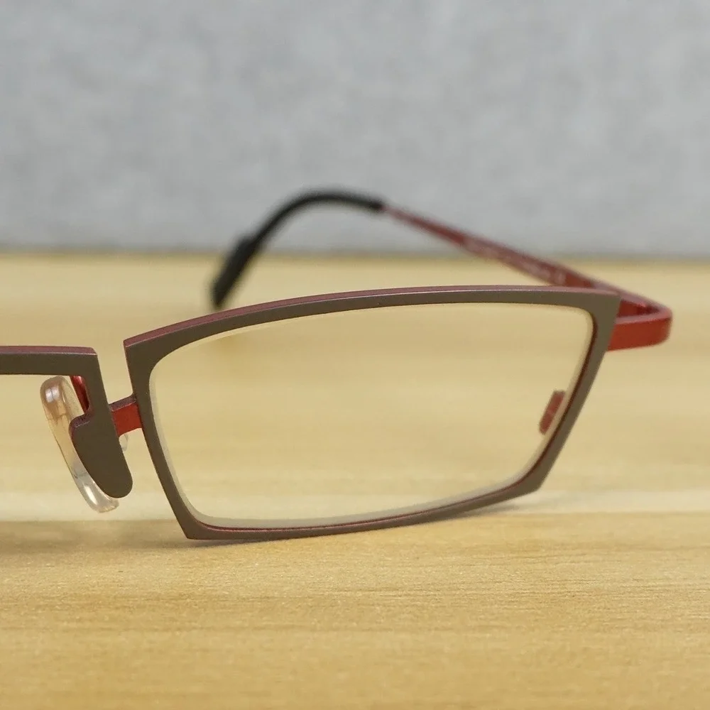 Theo Small Tie 2 Eyeglasses FRAMES Womens Belgium Red Gray Cat Eye 146 Titanium